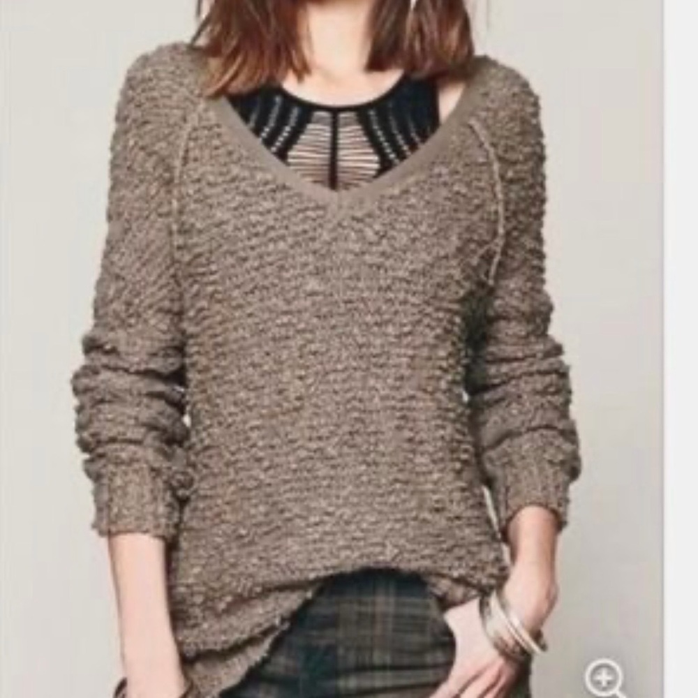 free people army green inside out knit v neck sweater top cozy coastal beach S